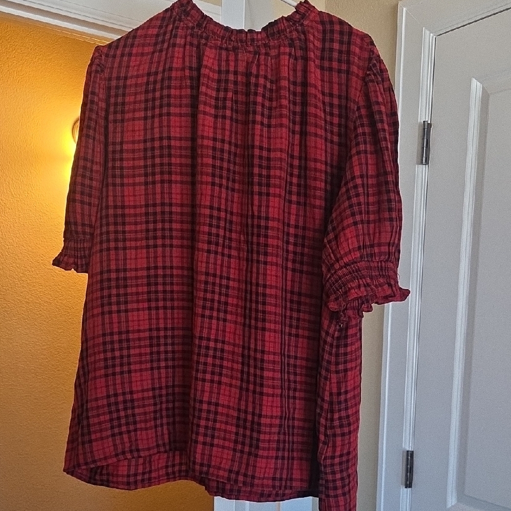 Amazon Essentials Red Plaid Blouse